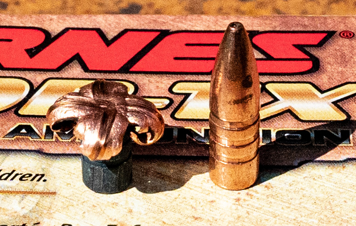 Barnes X bullets pulled out of the casing with an expanded bullet next to it
