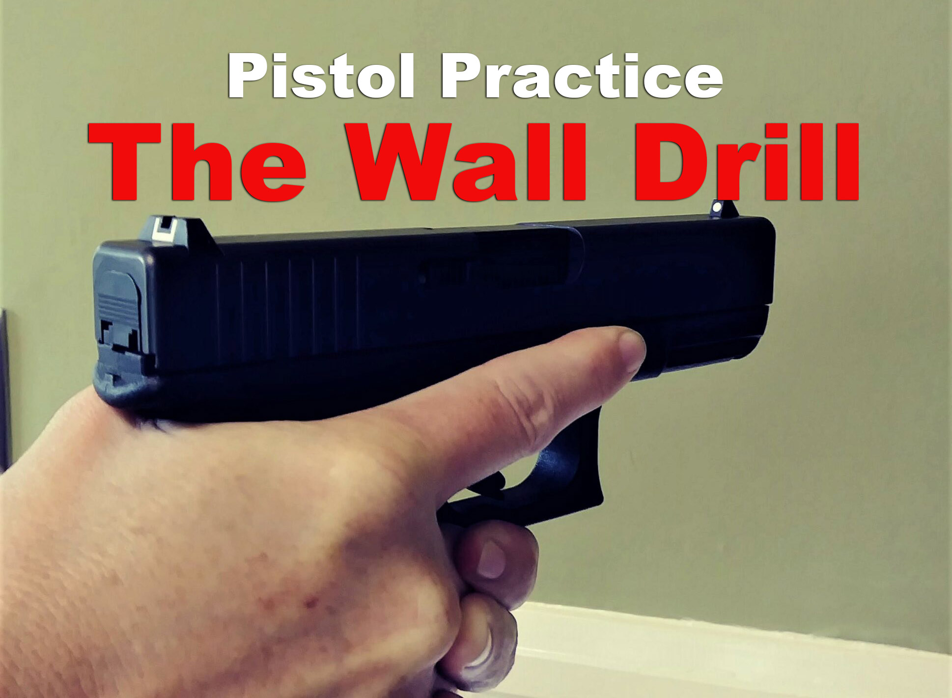 a pistol demonstrating the wall drill in a home